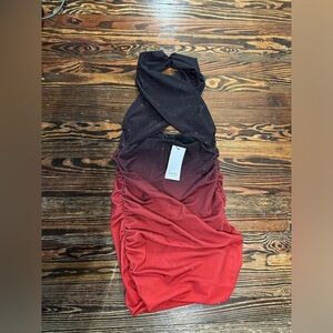 AKIRA NWT Black and Red ombré Ruched Halter Criss Cross front  Dress